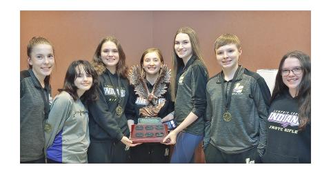 Helping Lumpkin earn the title of Area Six Champion were team members (pictured from left) Laura Hoch, Ravan Moore, Brynn Foster, Liv Lusky, Maddy Moyer, J.T. Wright and Elliza Phillips.