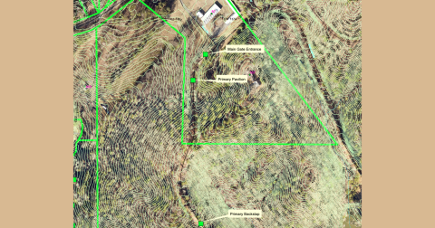 On a map of the proposed Blackburn Park rifle range presented to the Board of Commissioners, the roof of Fire Station #8 is visible to the north. Shop Road passes by that building and connects with Dam Road, where the range would be located.
