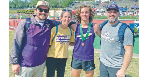 Head Coach William Mayfield, Assistant Coach Teri Hilchie, Wyatt Windham, and Assistant Coach Scott Mildenhall celebrate Lumpkin’s historic season together.