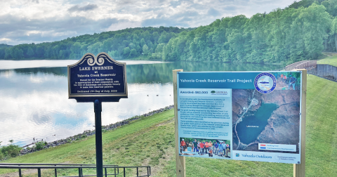 A display near the beginning of the Yahoola Creek Reservoir trail shares a planned expansion and other improvements that are set to be made to the area.