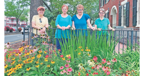 Pictured (from left) Donna Buchanan, Sandy Chapman, Ann Boulden and Jean Farabee are working to make the Gold Museum gardens colorful and welcoming to visitors.