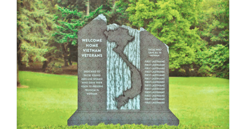 Concept art by Tennessee company West Memorials depicts an $18,000 Vietnam monument currently under consideration. The Veterans Affairs Advisory Committee is working to determine whether it would be feasible to include individual names.