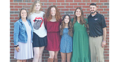 Girls wrestling Assistant Coach Jessi Askew, wrestlers Maxine Sullens, Nora Garbuzovas, Cadence Grulla, Gwendalyn Wight and new Head Coach Scott Degraff attended the Sunrise Rotary meeting last week.