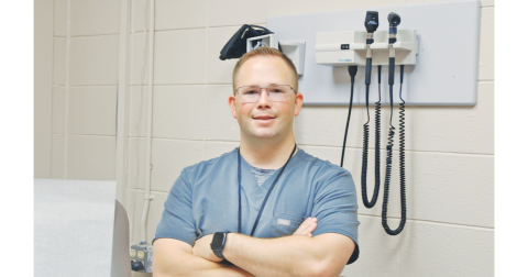 Kevin Jackson, FNP-C, is ready to see his next patient at the new Healthy Kids+ clinic. The facility, located in the former Lumpkin Elementary offices, is designed to meet primary health care needs for students, teachers and parents in the local school system.