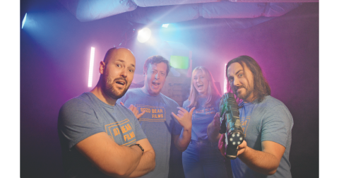 On the set of their new short film, which will conclude the upcoming Night at the Movies event, are (from left) director Brad Kennedy, visual effects editor Ellis Treece, intern and UGA film major Savannah Sabol and director Luke Pilgrim.