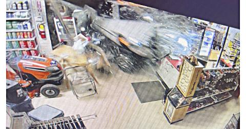Surveillance video captured a pickup truck crashing through the front of Moores Hardware last week.