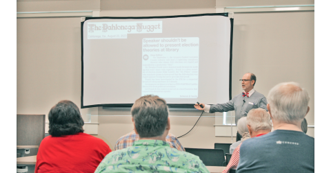 Dr. Doug Frank began his presentation at the Lumpkin County Library by noting that at least one attendee had learned of the event from reading local letters to the editor. “If you don’t want people to find out about something, don’t object to it in the media,” Frank told the audience.