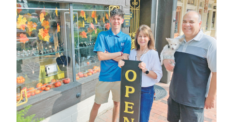 Once again, the Studio Jewelers shop on the Public Square is open for business as new owners Bill and Carol Lucker, along with their son Harrison and dog Gia, are settling into their new hometown. (Photo by John Bynum)