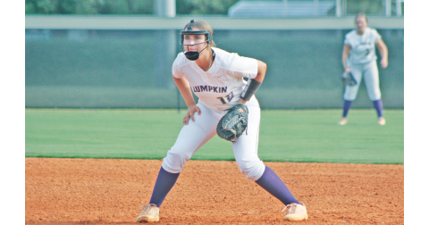 Lumpkin County’s Julianna York readies herself to make a defensive play.