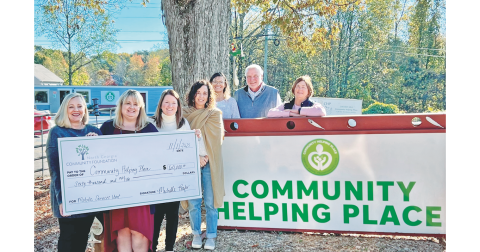 North Georgia Community Foundation President Michelle Prater (pictured, from left) presents a grant check in the amount of $60,000 to Community Helping Place to establish a new Mobile Service Unit. Also pictured are CHP Executive Director Melissa Line, Abigail Carter, Paula Payne, Debi Holloway, CHP Board Chair Brian Hinkel and Barbara Williams.