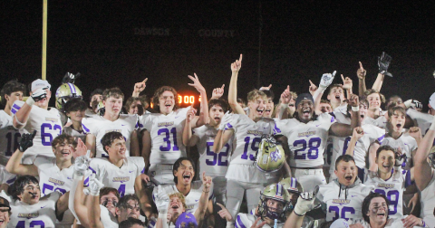 The Lumpkin County High School football team celebrates its Region championship victory earlier this season.