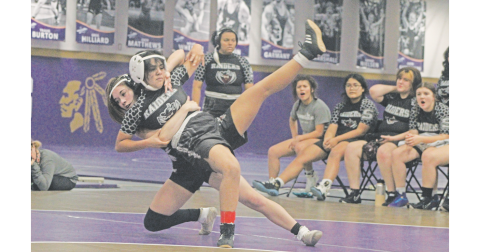 Lumpkin wrestler Cadence Grulla lands a huge takedown on her opponent.