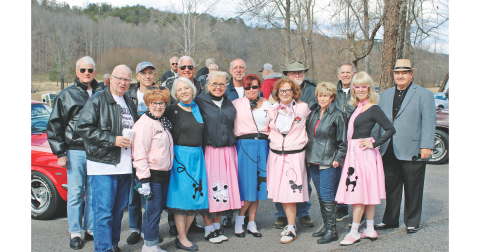 Pictured are (men, left to right): Lew Houser, Jim Carroll, Dave Moore, Brian Towns, Joe Comfort, John Bayne, Bill Morris and Luke Lucarelli.  (Women, left to right): Linda Carroll, Ann Moore, Deb Towns, Gail Dowsett, Millie Bayne, Kathy Morris and Diane Houser.