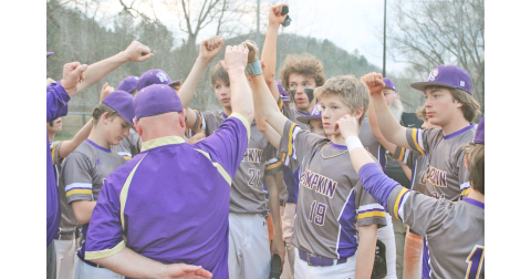 The LCMS baseball team rallies together following the conclusion of the championship game.