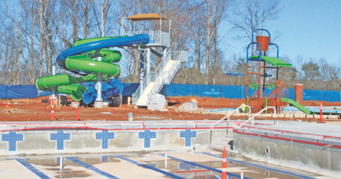 Construction continues at the Pinetree Recreation Center; County Manager Alan Ours said a May 11 grand opening for the facility is anticipated, weather permitting.