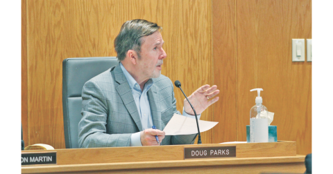 City Attorney Doug Parks explains an unusual voting procedure to members of the Dahlonega Planning Commission.