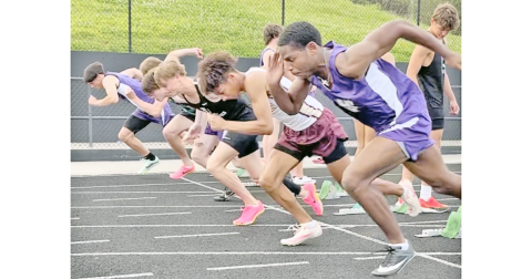 Runners Jalen Savoy and Cal Faulkner compete in the same heat during this week’s regional track meet against Gilmer.
