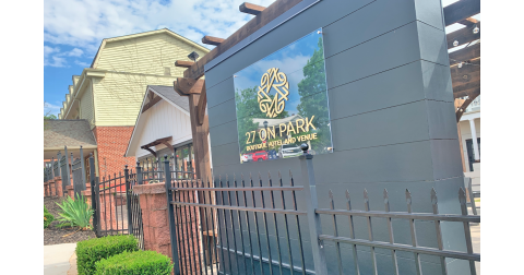 27 on Park Boutique Hotel and Venue owner Dustin Kennedy is hoping for a variance that would allow for his sign to remain on the edge of this South Park Street property.
