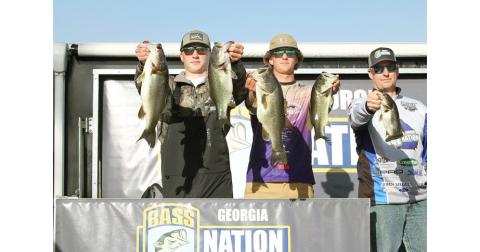 Lumpkin County anglers Levi Self and Carter Lee show off their catch from the Bass Masters State Classic. (submitted photo)
