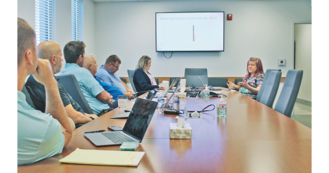 Lumpkin County Department of Family and Children Services Director April Arnold (right) explains her 2025 budget priorities to the Board of Commissioners during a recent special work session.
