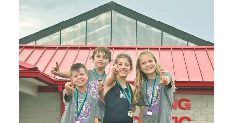 Left to right Ryelee Brown, Flynn Seabolt, Belle Blazek and Elliot Brown brought home the gold in the 10U 100-yard freestyle relay.