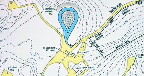 A preliminary design unveiled during a recent budget meeting shows the new teardrop-shaped loop road, highlighted in blue, which will serve as the County’s new recycling center.