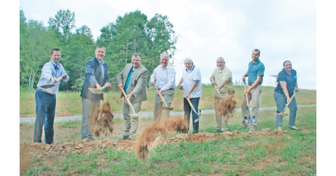 Breaking ground at the site of the new Cane Branch Wastewater Treatment Plant last Wednesday were (left to right) Commissioner Tucker Greene, Senator Steve Gooch, Chairman Chris Dockery, Water & Sewerage Authority Director Sean Phipps, Water & Sewerage Authority Chair Murl Jones, Commissioner Dr. Bobby Mayfield, Commissioner Rhett Stringer and Georgia Environmental Finance Authority Senior Project Manager Amanda Carroll.