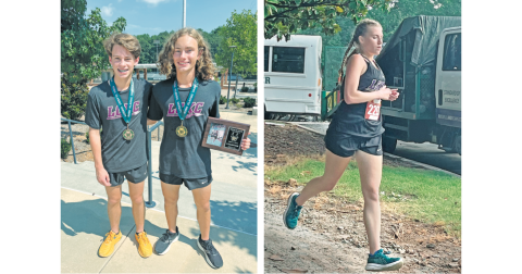 LEFT: Brothers Wyatt and Witt Windham were the team’s highest placers at the Kosh Klassic.  RIGHT: Lumpkin County’s Anna Blake Moyer finished last week’s cross country meet in 38th overall with a time of 25:03.89.