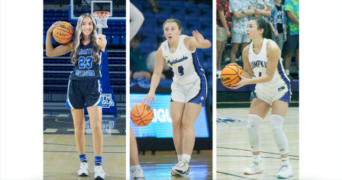 Upcoming senior Isabel Davenport (left) looks forward to playing with fellow Lumpkin grads at UNG this season.  Lexi Pierce (middle) is about to embark on her sophomore season for UNG after a very successful freshman campaign.  LCHS girls basketball all-time leading scorer Averie Jones will look to make her mark at the collegiate level a UNG.
