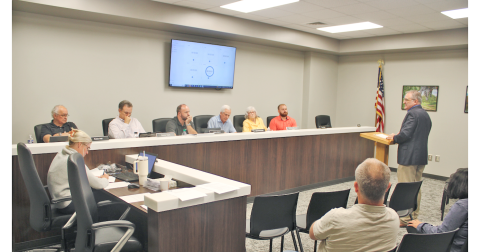 Jeff Holloway presents his appeal case before the Lumpkin County Planning Commission on Monday night. Holloway is a Dahlonega resident and Executive Director of one of Embark Behavioral Health’s 12 residential programs in the U.S.