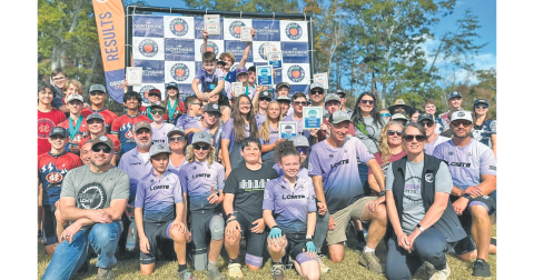 The Lumpkin Mountain Bike team gathers for a photo following a successful race at Yonah.