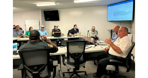 Local officials assembled in the bottom level of the downtown fire station last Thursday as they planned and prepared for the wind and rains of Hurricane Helene.