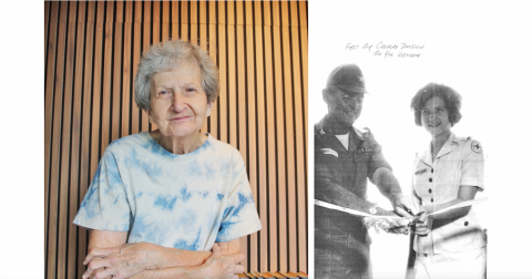 LEFT: “Donut Dollie” Liz Mangum served the troops in Vietnam for a year as part of the American Red Cross.  RIGHT: Mangum said the Red Cross always held a ribbon-cutting when a new recreation center opened, like this one for the First Air Cavalry Division in An Khê, Vietnam.
