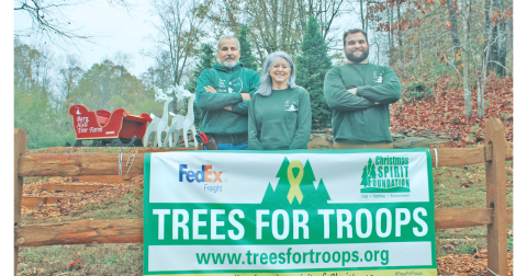 Barn Hill Tree Farm in Dahlonega is participating in the annual Trees for Troops charity program for the second year in a row. Pictured from left are Ed and Linda Mannino with their son, Matthew.