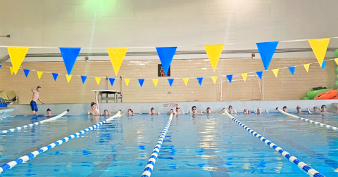 The Lumpkin swim team prepares to make some laps. 