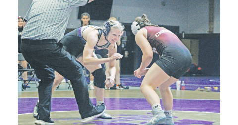 Lumpkin County wrestler Greta Garbuzovas prepares to take on an opponent during one of her recent matchups.
