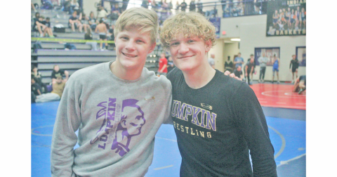 Lumpkin County wrestlers Xander Nielsen (left) and Nathan Nielsen each took first place at the third annual Nutcracker Tournament.