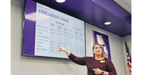 Chief Finance Officer Whittney McPherson provides an overview of the possible impact of the upcoming property tax cap during the first of three public hearing before the Lumpkin County School Board last Friday. The next hearings will take place Thursday, January 23  at 11 a.m. and Thursday, January 30 at 5 p.m.