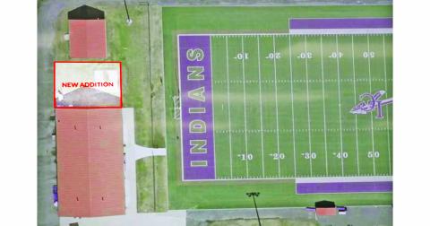 A modified aerial photograph depicts where a “new addition” to the Lumpkin County Indians home field house could be built later this year.