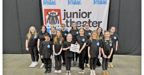 Holly Performance Academy students who competed at the Junior Theater Festival in Atlanta included (top row, from left) Briana Conway, Sadie Wallace, Catherine Boyd, Jacob Parker, Lily Blackston, Gillian Day, Olivia Reed and Rose Reed. Pictured (bottom row, from left) are: Arin Singla, Lilah Boyle, Peytonrose Bunch, Freya Yavaliollah, Ailey Smith and Ellie Wilson. Not pictured is Olathe Potter.
