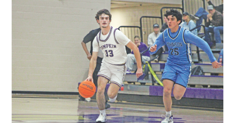 Lumpkin County’s Landon Pierce drives down the court for the Indians during last week’s face-off against Johnson.