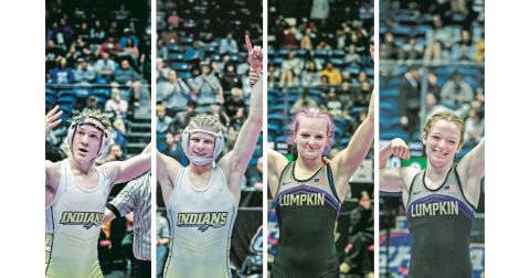 Pictured (left to right): Nathan Nielsen celebrates his third straight Traditional State Championship. Freshman Xander Nielsen earned a Traditional State Championship. Greta Garbuzovas celebrates her third straight State Championship. Nora Garbuzovas celebrates her first State Championship. (Photos courtesy of Amber Cloy Photography)