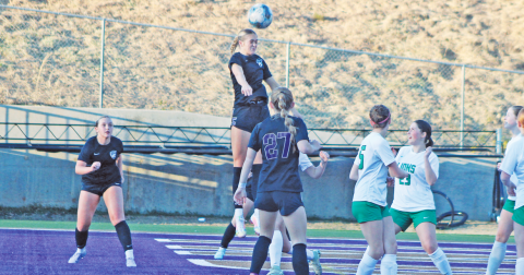 Kaitlyn Johnson goes up for a header during this week’s game against Franklin.