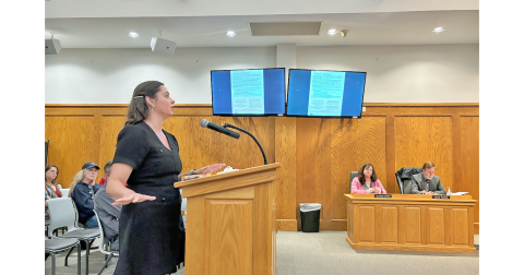 Tate Wilson from the KB Advisory Group officially unveils the Revitalizing Dahlonega Plan during the last Monday's meeting at City Hall.