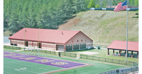 The Lumpkin County High School field house is set for an expansion over the summer, with a new portion being added in the open area between the main building and the outdoor pavilion.