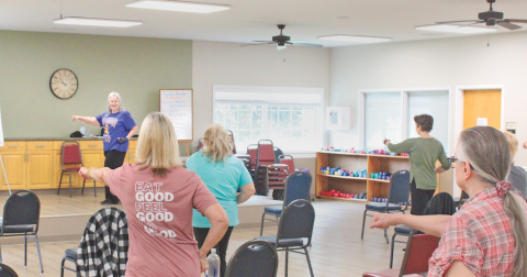 Instructor Gail Blankenship leads her class during a morning session of Tai Chi for Health at the Lumpkin County Senior Center.