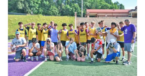The Lumpkin County High School boys soccer squad celebrates their victory over The Dahlonega Nugget staff in the latest Nugget Challenge.