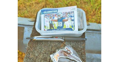 Leaving behind football cards in caches has become a personal calling-card for the author.