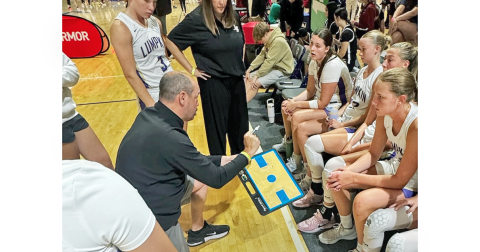 New Girls Basketball Head Coach Bryan Richerson talks strategy with the Lady Indians.