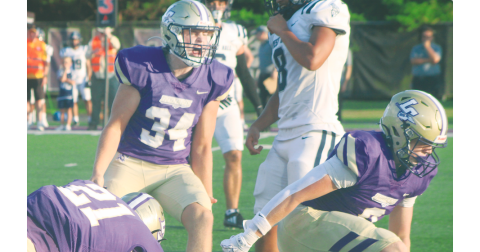 Caleb Wendl celebrates a tackle for a loss of yardage against the Spartans. 